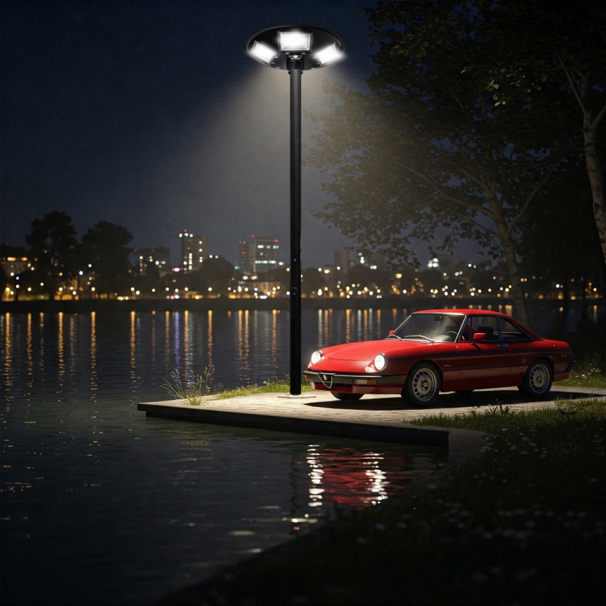 Soldrevet LED gadelampe m. sensor dæmpbar LED/22W/6V 18000 mAh 6500K IP65 sort + fjernbetjening