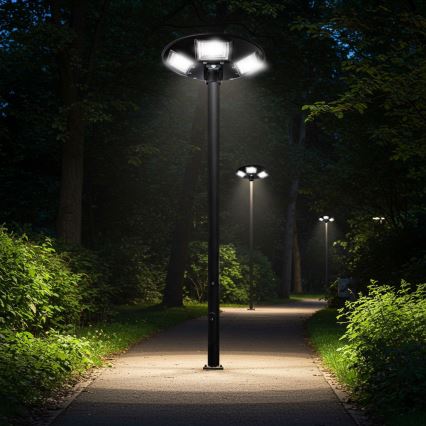 Soldrevet LED gadelampe m. sensor dæmpbar LED/22W/6V 18000 mAh 6500K IP65 sort + fjernbetjening