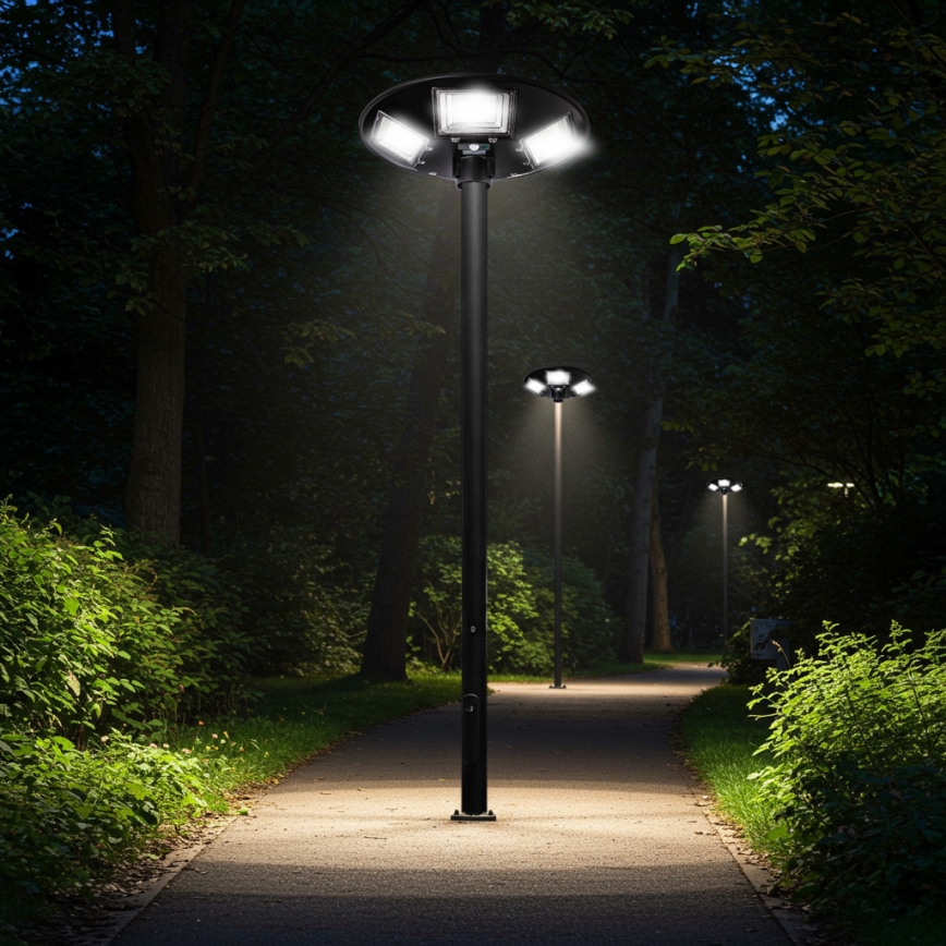 Soldrevet LED gadelampe m. sensor dæmpbar LED/22W/6V 18000 mAh 6500K IP65 sort + fjernbetjening