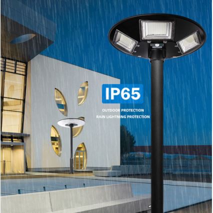 Soldrevet LED gadelampe m. sensor dæmpbar LED/22W/6V 18000 mAh 6500K IP65 sort + fjernbetjening