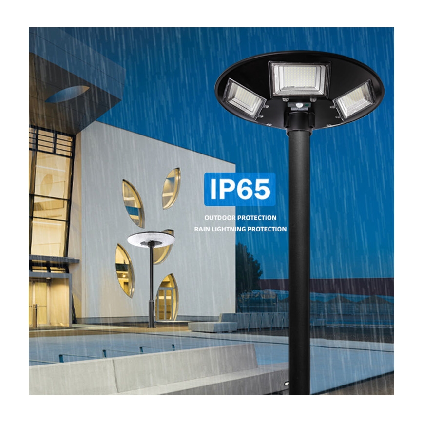 Soldrevet LED gadelampe m. sensor dæmpbar LED/22W/6V 18000 mAh 6500K IP65 sort + fjernbetjening
