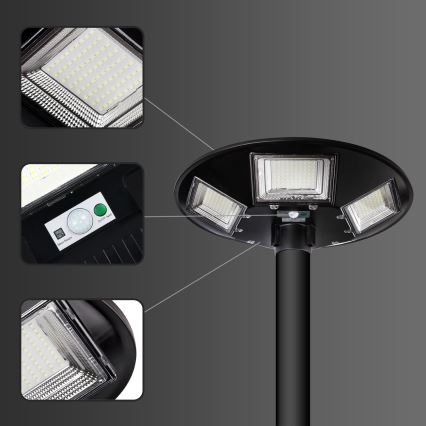 Soldrevet LED gadelampe m. sensor dæmpbar LED/22W/6V 18000 mAh 6500K IP65 sort + fjernbetjening