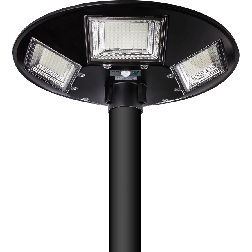 Soldrevet LED gadelampe m. sensor dæmpbar LED/22W/6V 18000 mAh 6500K IP65 sort + fjernbetjening