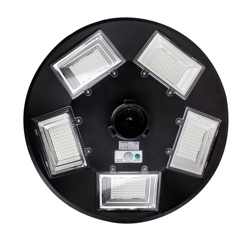 Soldrevet LED gadelampe m. sensor dæmpbar LED/22W/6V 18000 mAh 6500K IP65 sort + fjernbetjening