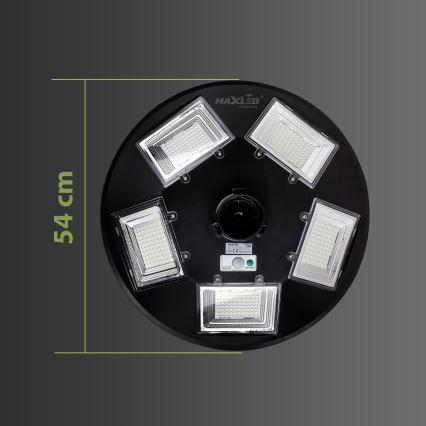 Soldrevet LED gadelampe m. sensor dæmpbar LED/22W/6V 18000 mAh 6500K IP65 sort + fjernbetjening