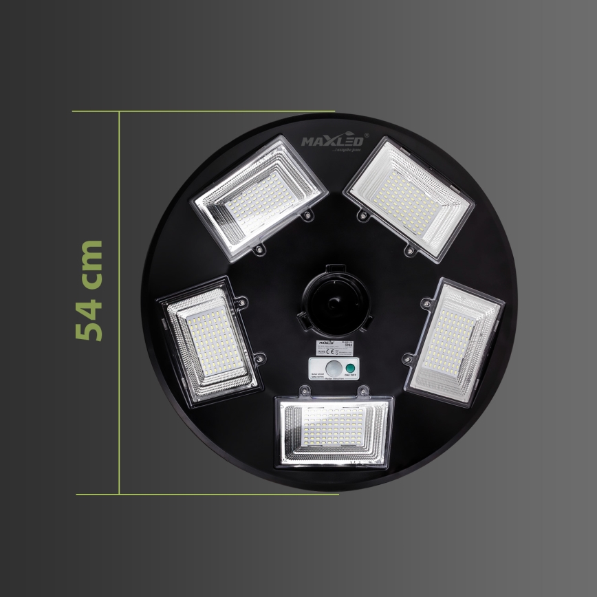 Soldrevet LED gadelampe m. sensor dæmpbar LED/22W/6V 18000 mAh 6500K IP65 sort + fjernbetjening