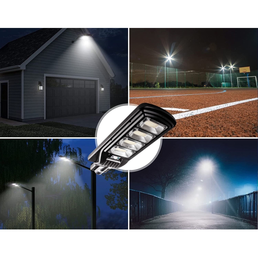 Soldrevet LED gadelampe m. sensor dæmpbar LED/240W/6V 11000 mAh 6500K IP65 sort + fjernbetjening