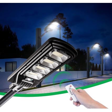 Soldrevet LED gadelampe m. sensor dæmpbar LED/240W/6V 11000 mAh 6500K IP65 sort + fjernbetjening