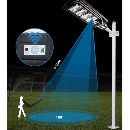 Soldrevet LED gadelampe m. sensor dæmpbar LED/240W/6V 11000 mAh 6500K IP65 sort + fjernbetjening