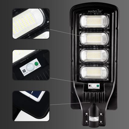 Soldrevet LED gadelampe m. sensor dæmpbar LED/240W/6V 11000 mAh 6500K IP65 sort + fjernbetjening