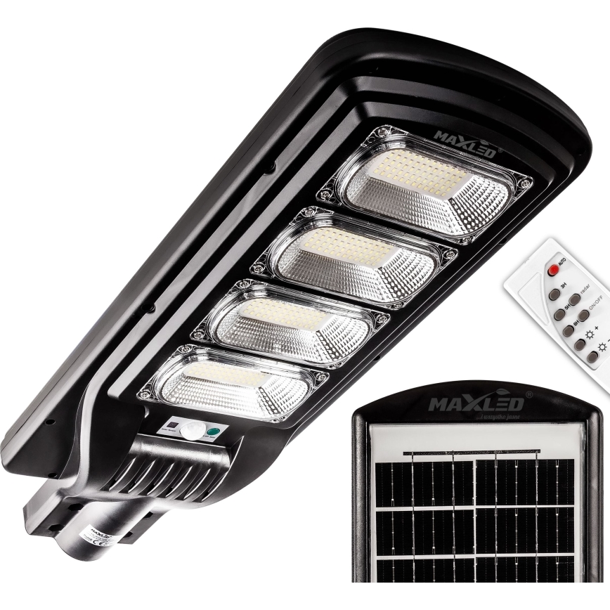 Soldrevet LED gadelampe m. sensor dæmpbar LED/240W/6V 11000 mAh 6500K IP65 sort + fjernbetjening