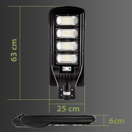 Soldrevet LED gadelampe m. sensor dæmpbar LED/240W/6V 11000 mAh 6500K IP65 sort + fjernbetjening