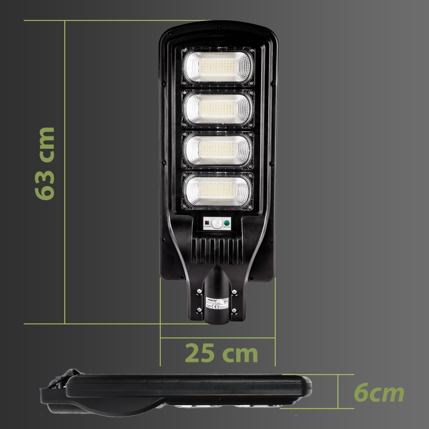 Soldrevet LED gadelampe m. sensor dæmpbar LED/240W/6V 11000 mAh 6500K IP65 sort + fjernbetjening