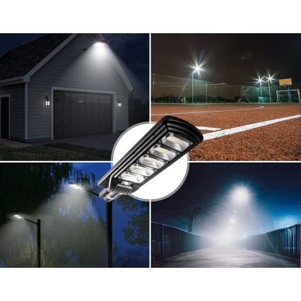 LED Soldrevet gadelampe m. sensor dæmpbar LED/300W/6V 6500K IP65 sort + fjernbetjening