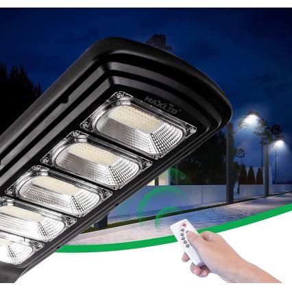 LED Soldrevet gadelampe m. sensor dæmpbar LED/300W/6V 6500K IP65 sort + fjernbetjening