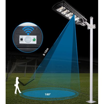 LED Soldrevet gadelampe m. sensor dæmpbar LED/300W/6V 6500K IP65 sort + fjernbetjening
