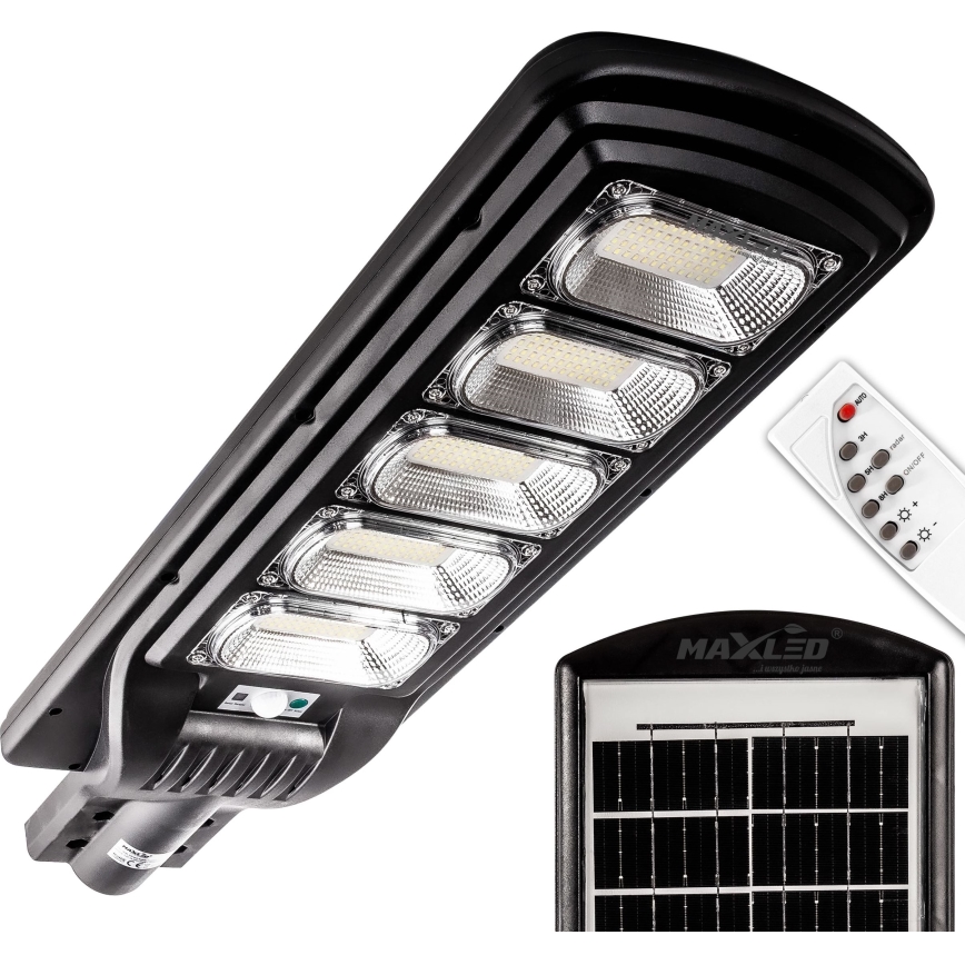 LED Soldrevet gadelampe m. sensor dæmpbar LED/300W/6V 6500K IP65 sort + fjernbetjening