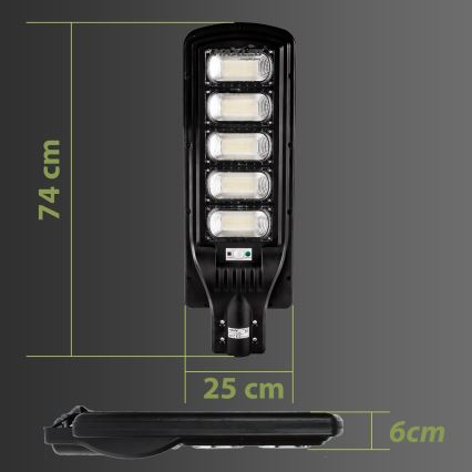 LED Soldrevet gadelampe m. sensor dæmpbar LED/300W/6V 6500K IP65 sort + fjernbetjening