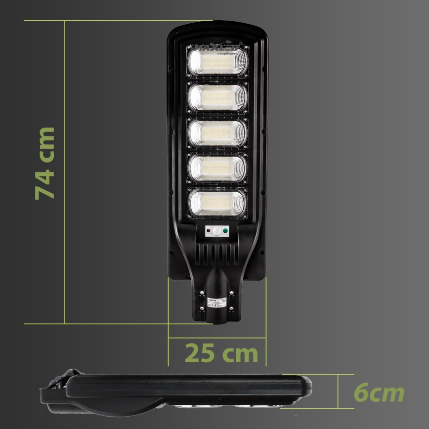 LED Soldrevet gadelampe m. sensor dæmpbar LED/300W/6V 6500K IP65 sort + fjernbetjening