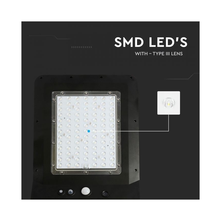 Soldrevet LED gadelampe med sensor LED/40W/9,6V IP65 6000K + fjernbetjening