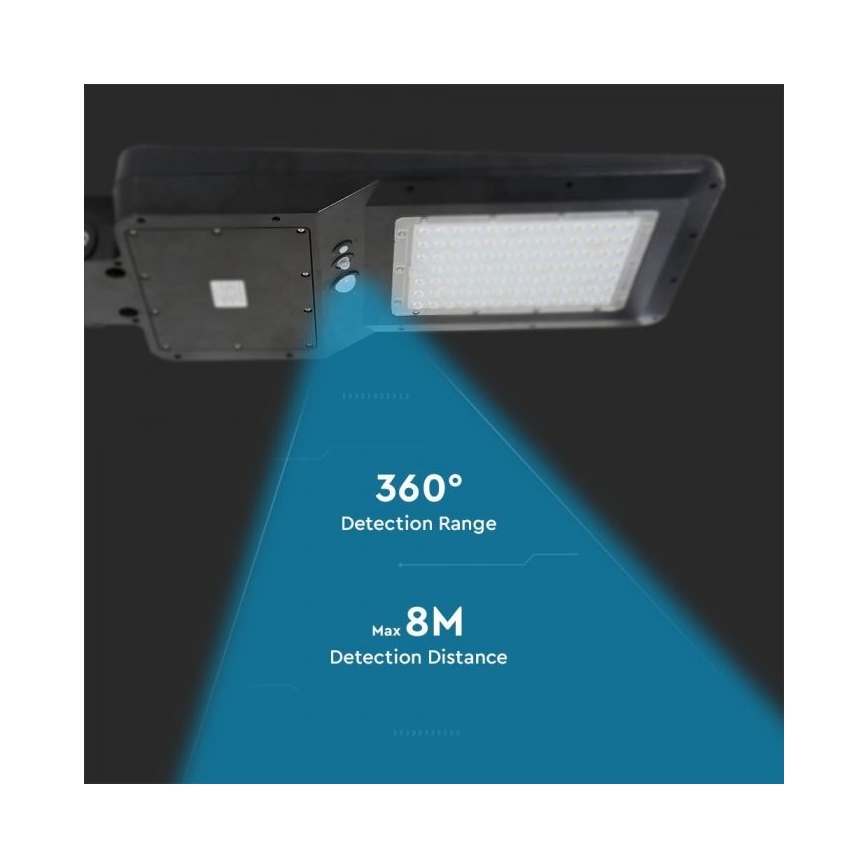 Soldrevet LED gadelampe med sensor LED/40W/9,6V IP65 6000K + fjernbetjening