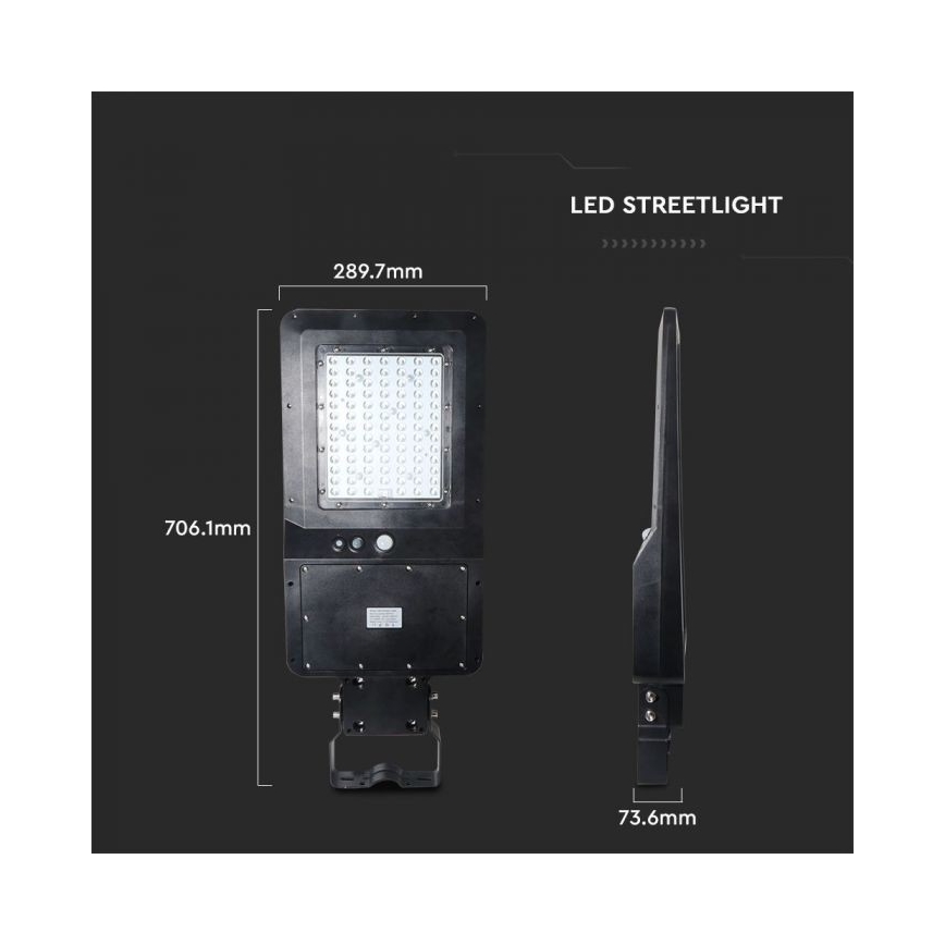 Soldrevet LED gadelampe med sensor LED/40W/9,6V IP65 6000K + fjernbetjening