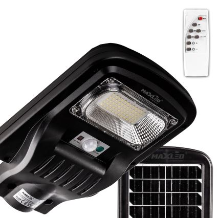 LED Soldrevet gadelampe m. sensor dæmpbar LED/60W/6V 5500 mAh 6500K IP65 sort + fjernbetjening