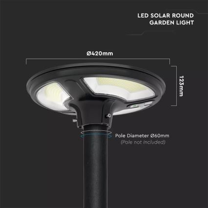 Soldrevet LED gadelampe med sensor LED/7,5W/3,2V IP65 4000K 15000 mAh + fjernbetjening