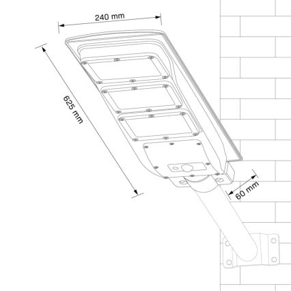Soldrevet LED gadelampe med sensor STREET LED/10W/3,2V IP65 + fjernbetjening