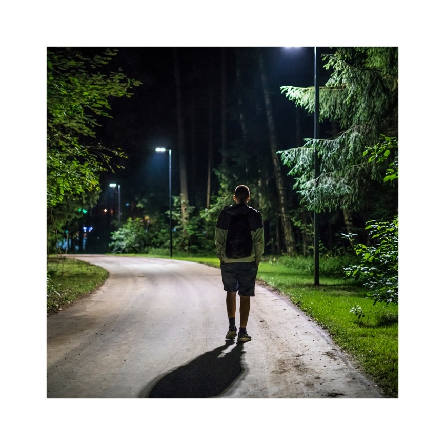 Soldrevet LED gadelampe m. bevægelses- og skumringssesnor dæmpbar URBI LED/8W/3,2V 6500K IP54 10000 mAh + fjernbetjening