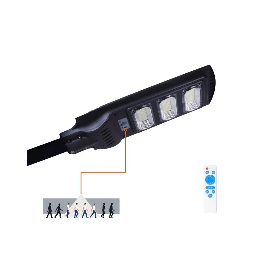 Soldrevet LED gadelampe m. bevægelses- og skumringssesnor dæmpbar URBI LED/8W/3,2V 6500K IP54 10000 mAh + fjernbetjening