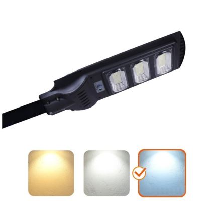 Soldrevet LED gadelampe m. bevægelses- og skumringssesnor dæmpbar URBI LED/8W/3,2V 6500K IP54 10000 mAh + fjernbetjening
