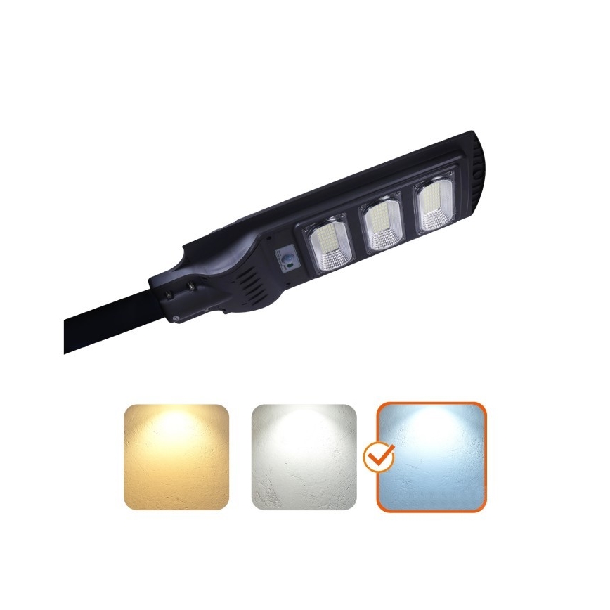 Soldrevet LED gadelampe m. bevægelses- og skumringssesnor dæmpbar URBI LED/8W/3,2V 6500K IP54 10000 mAh + fjernbetjening