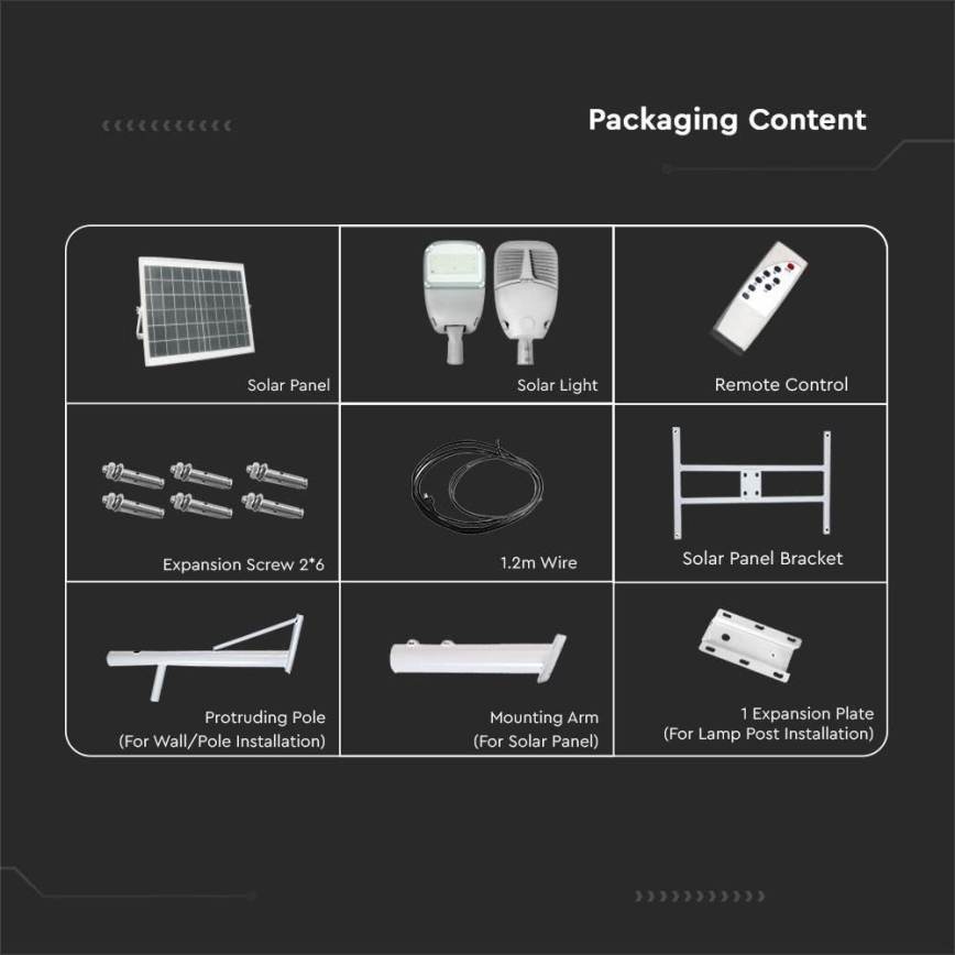 Soldrevet LED gadelampe dæmpbar SAMSUNG CHIP LED/50W/6,4V 4000K IP65 30000 mAh + fjernbetjening
