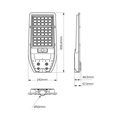 Soldrevet LED gadelampe VIA 100W/10000 mAh 3,2V 6000K IP65 + fjernbetjening