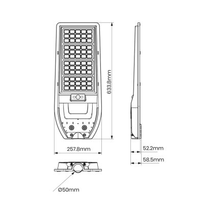 Soldrevet LED gadelampe VIA 150W/15000 mAh 3,2V 6000K IP65 + fjernbetjening