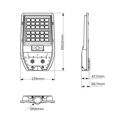 Soldrevet LED gadelampe VIA 50W/5000 mAh 3,2V 6000K IP65 + fjernbetjening