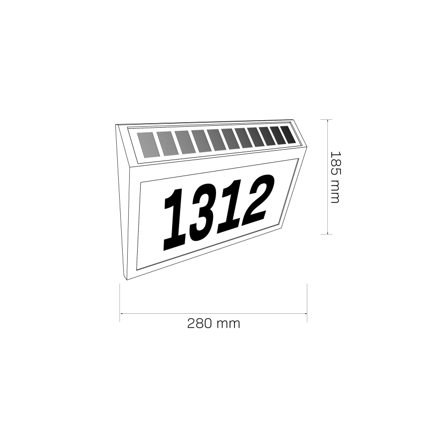 Soldrevet LED husnummer NUMERO LED/3,7V 6000K 1200 mAh IP44 sort