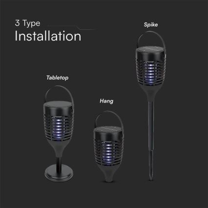 Soldrevet LED insektzapper 3-i-1 LED/1,3W/3,7V IP24 20 mm 2200 mAh