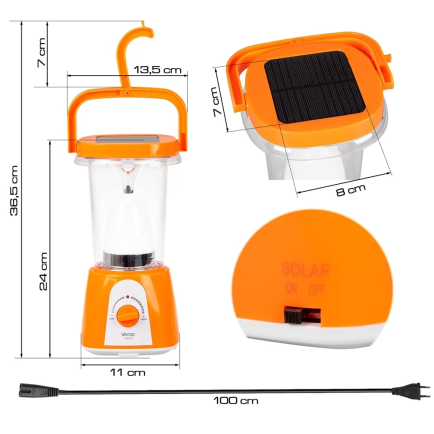 Soldrevet LED lampe m. powerbank-funktion dæmpbar og genopladelig LED/230V 710 skinnende 1600 mAh