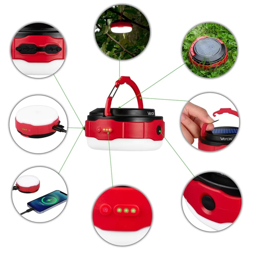 Soldrevet LED lommelygte m. powerbank-funktion dæmpbar og genopladelig LED/3W/5V 3000/4000/6500K IPX6 500 skinnende 2000 mAh