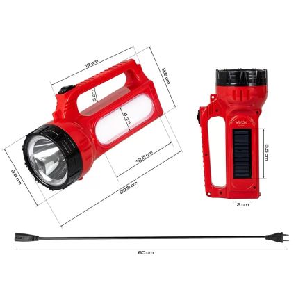 Soldrevet LED lommelygte genopladelig LED/7W/230V 400 skinnende 3200 mAh