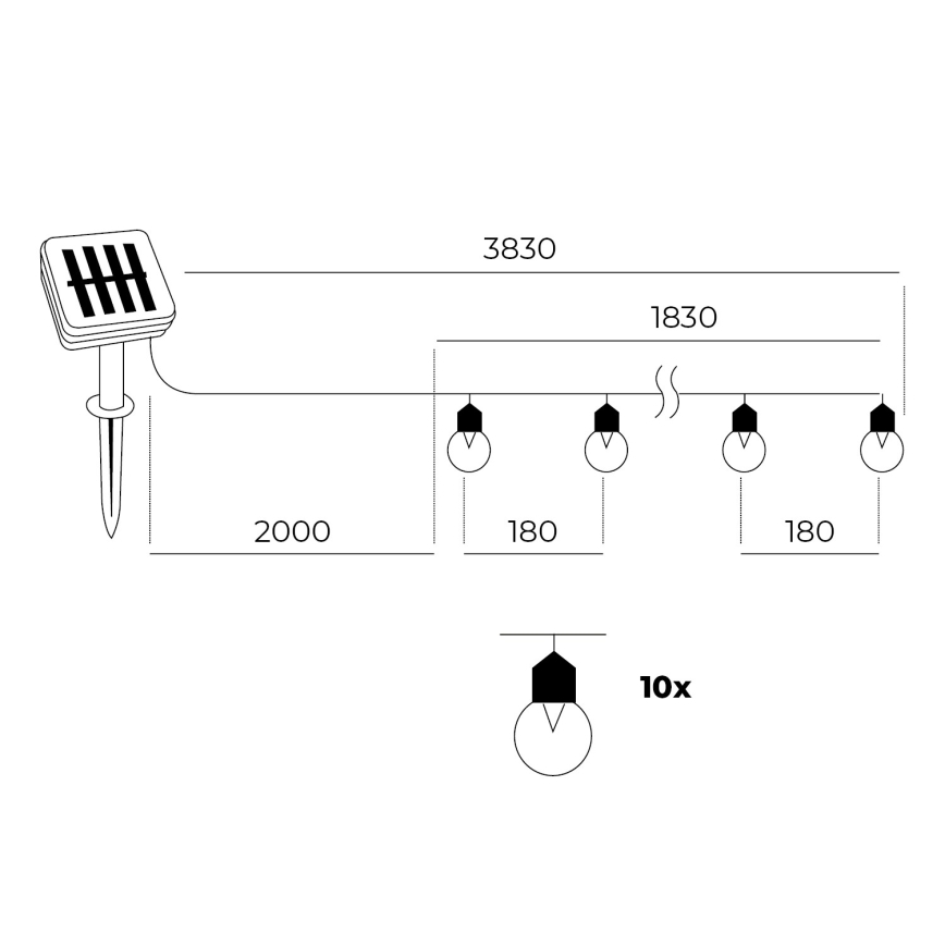 Soldrevet LED lyskæde 10xLED/0,12W/1,2V 1xAA IP44 6000K