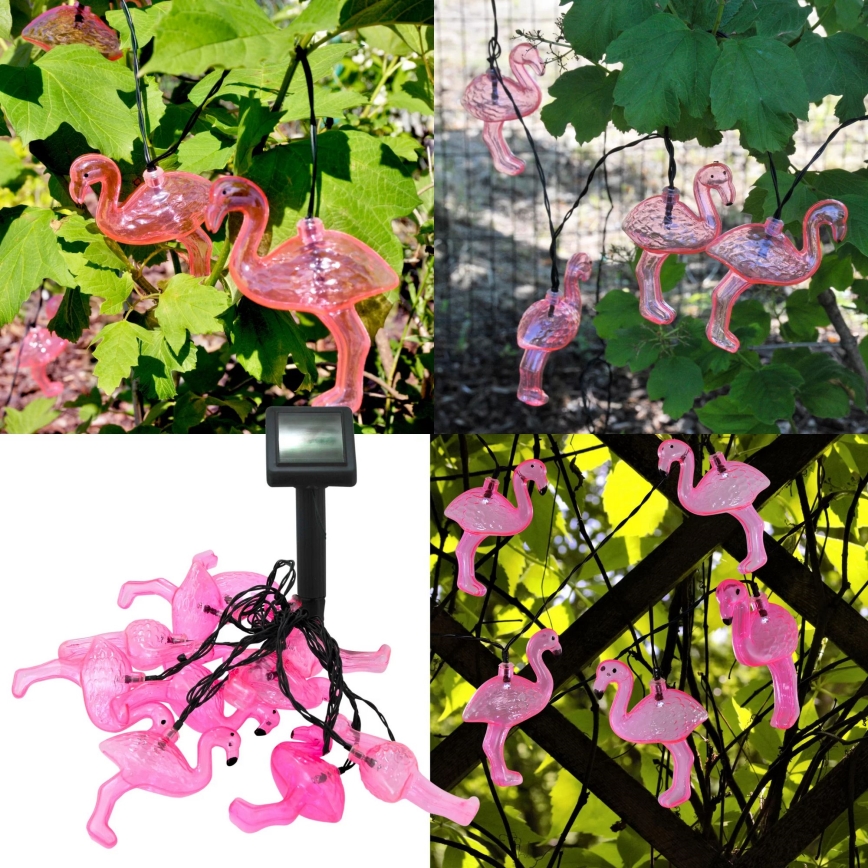 Soldrevet LED lyskæde 10xLED/1,2V 300 mAh 3,8 m IP44 flamingo