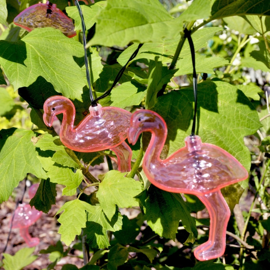Soldrevet LED lyskæde 10xLED/1,2V 300 mAh 3,8 m IP44 flamingo