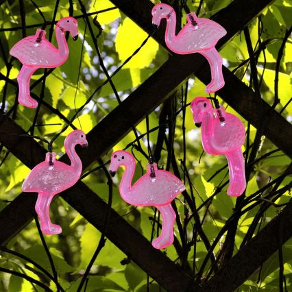 Soldrevet LED lyskæde 10xLED/1,2V 300 mAh 3,8 m IP44 flamingo