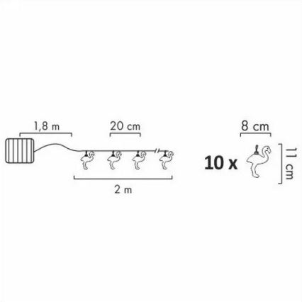 Soldrevet LED lyskæde 10xLED/1,2V 300 mAh 3,8 m IP44 flamingo
