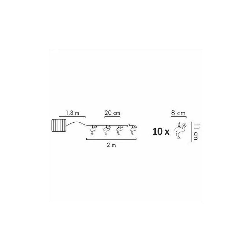 Soldrevet LED lyskæde 10xLED/1,2V 300 mAh 3,8 m IP44 flamingo