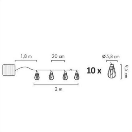 Soldrevet LED lyskæde 10xLED/1,2V 300 mAh 3,8 m IP44