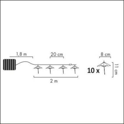 Soldrevet LED lyskæde 10xLED/1,2V 300 mAh 3,8 m IP44 paraplyer
